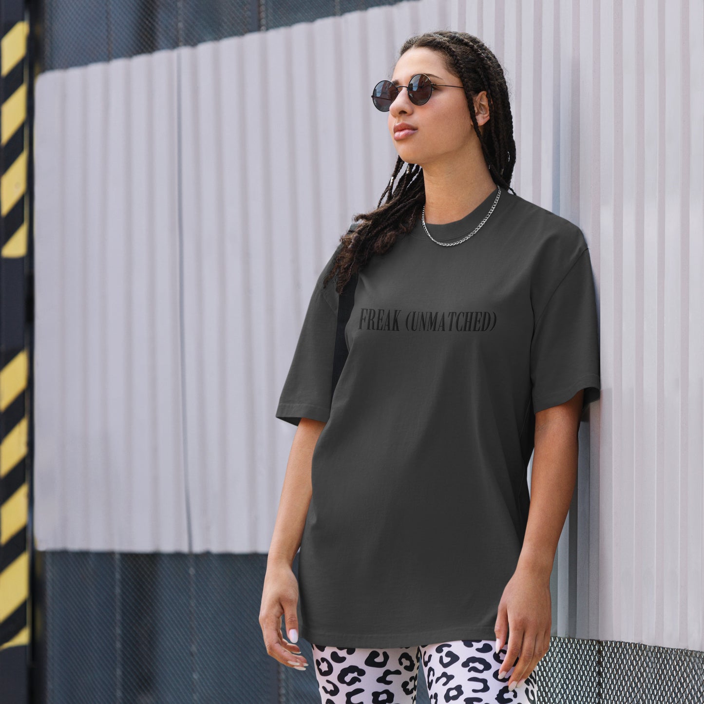 Oversized unisex faded t-shirt - Monochromatic Embroidered Design - FREAK (UNMATCHED)