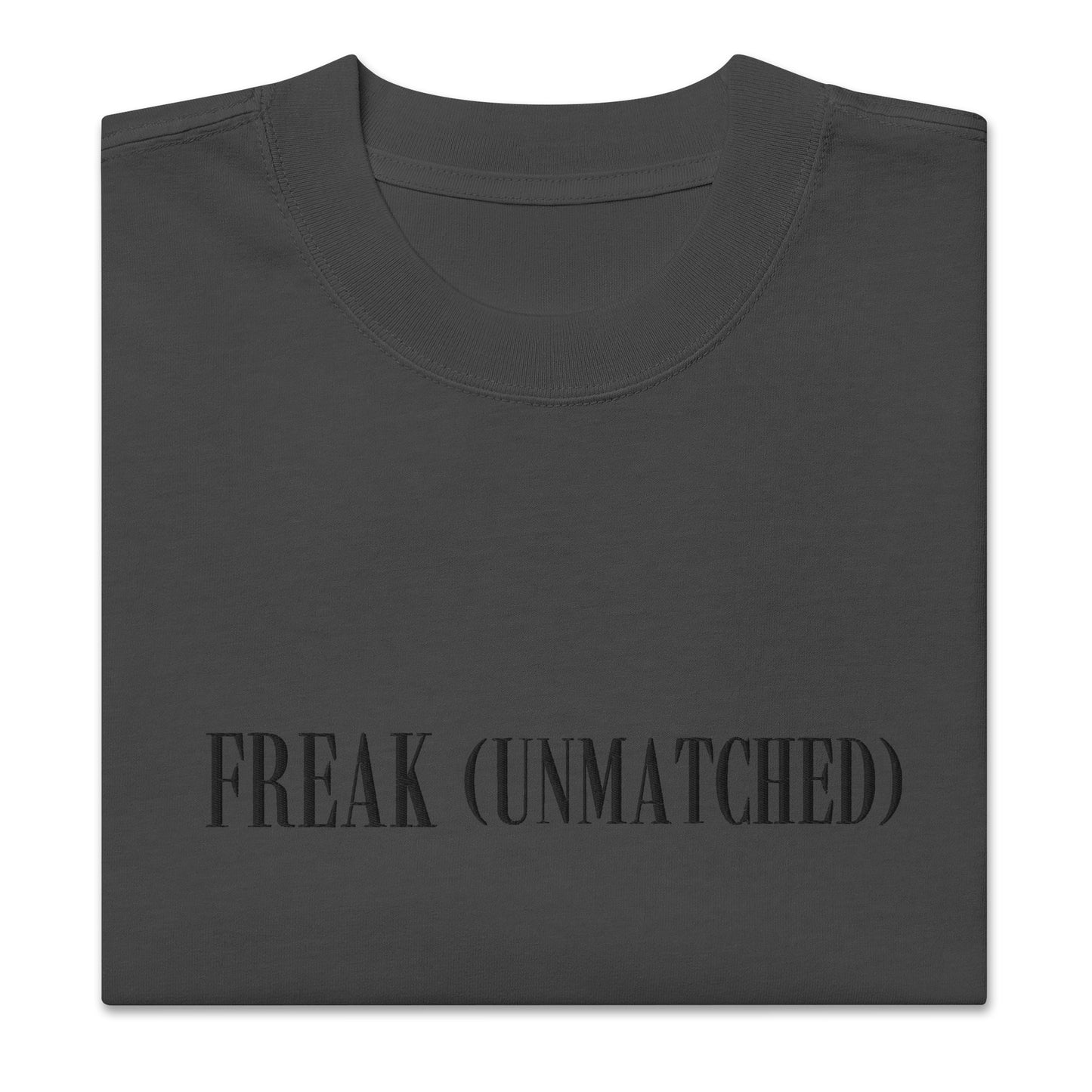 Oversized unisex faded t-shirt - Monochromatic Embroidered Design - FREAK (UNMATCHED)