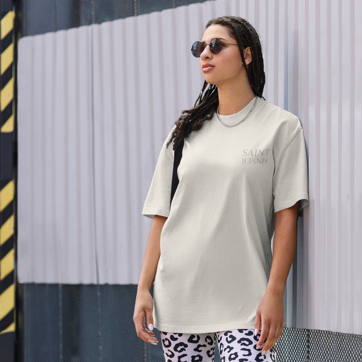 Saint/Sinner Oversized faded t-shirt - 100% cotton, monochromatic white - Boss Collection