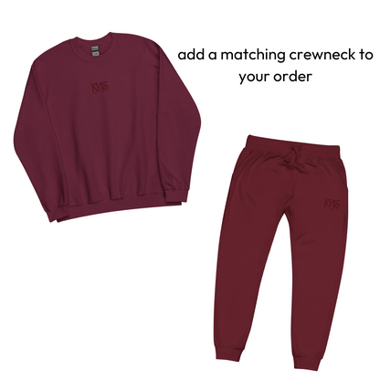 Maroon monochromatic embroidered unisex fleece sweatpants