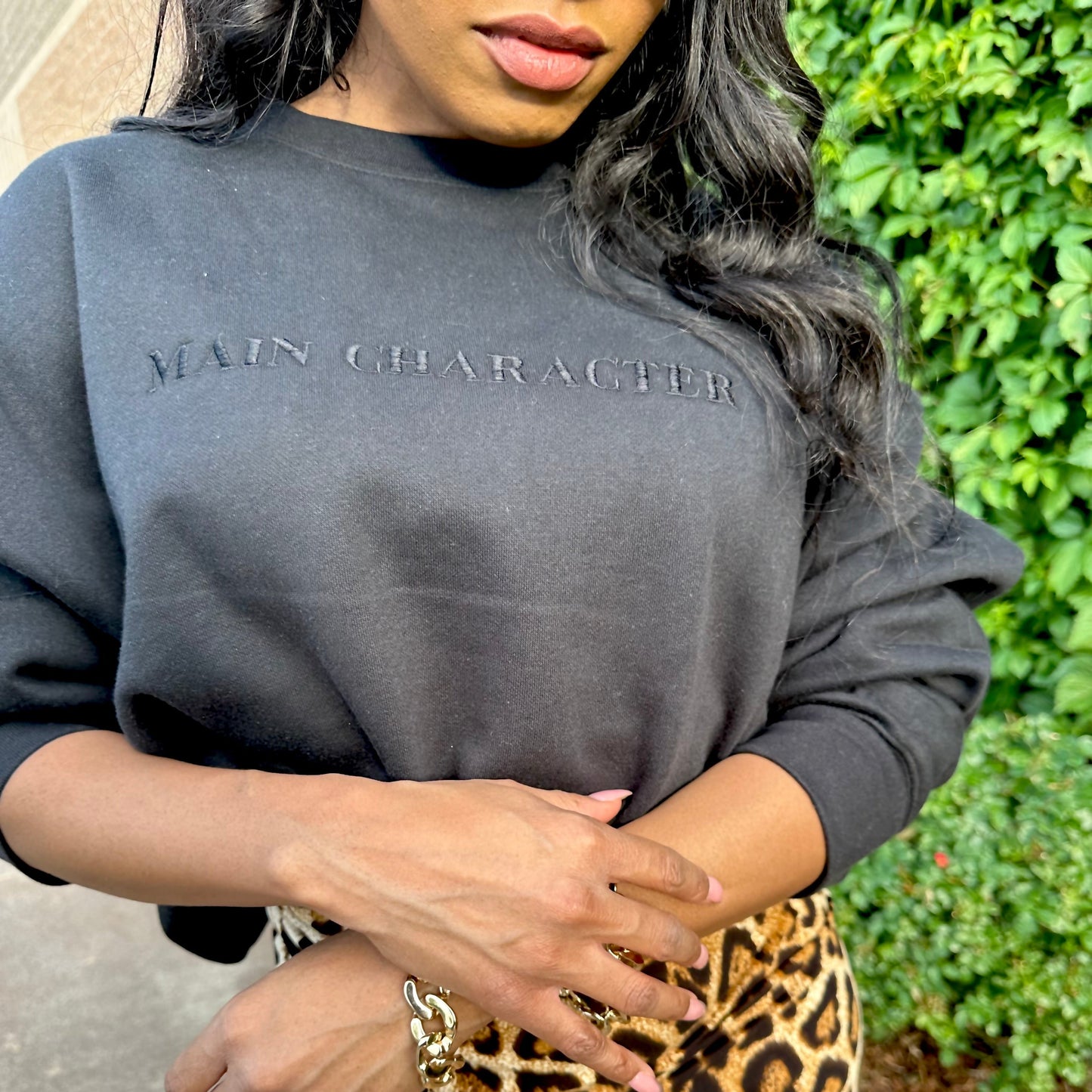 Main Character Unisex Premium Crew Neck Sweatshirt - 100% cotton, black monochromatic - Boss Collection