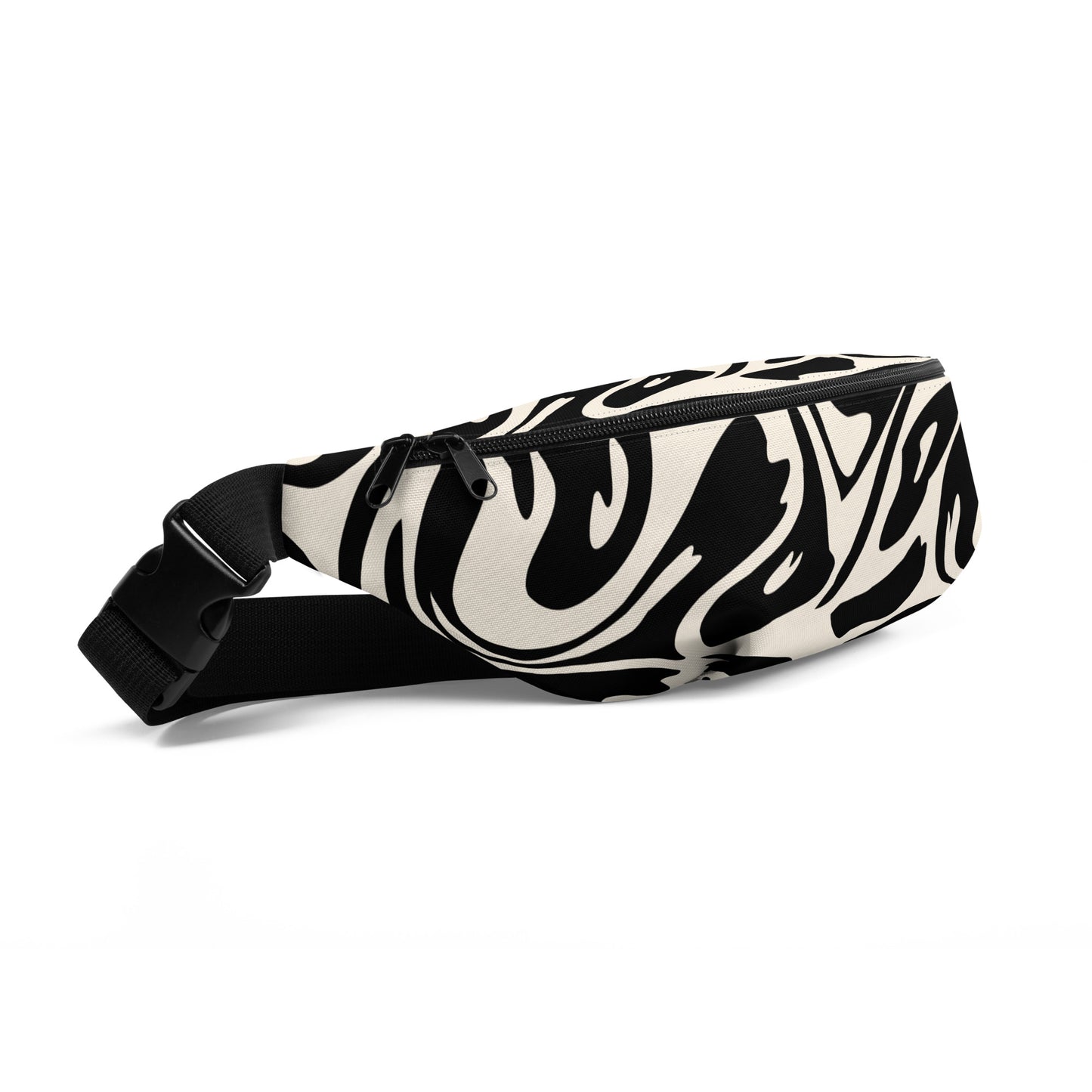 Adjustable Fanny Pack with inside pocket - fluid black & white design