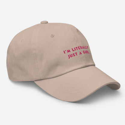 Classic Adjustable Dad hat - I'm literally just a girl (pink bow on back)